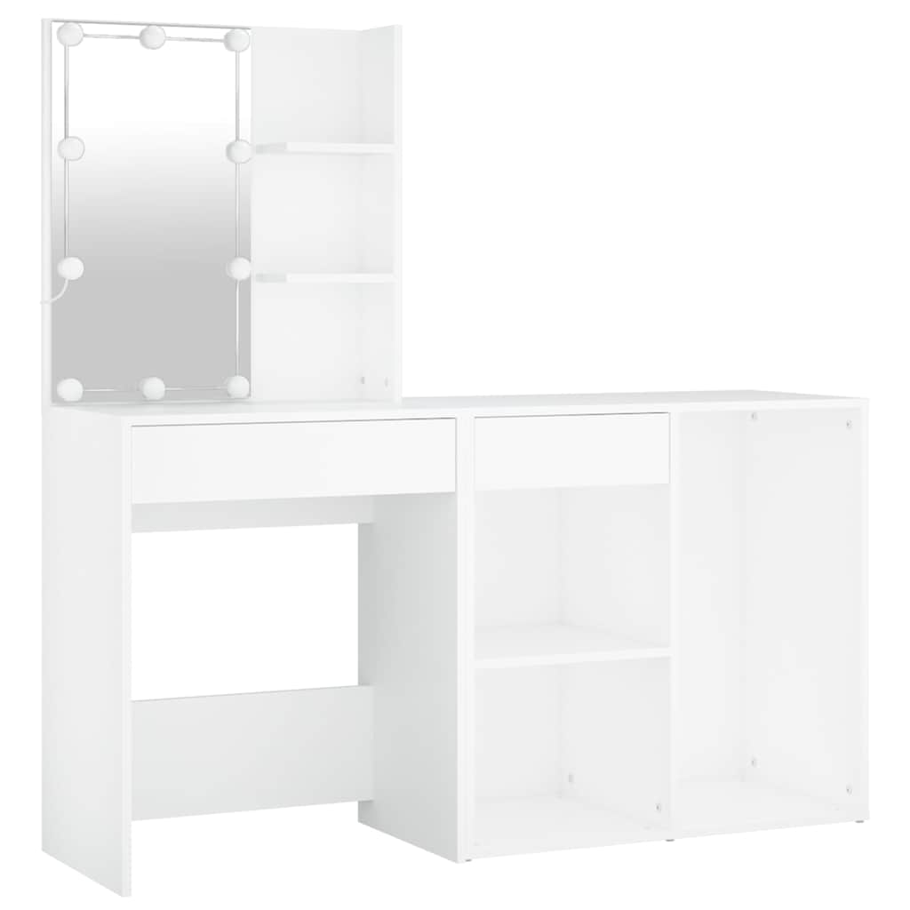LED Dressing Table with Cabinet White Engineered Wood