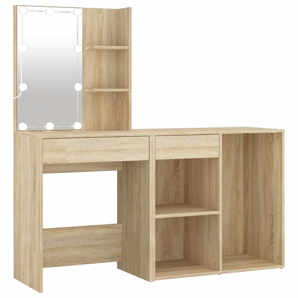 vidaXL LED Dressing Table with Cabinet Sonoma Oak Engineered Wood