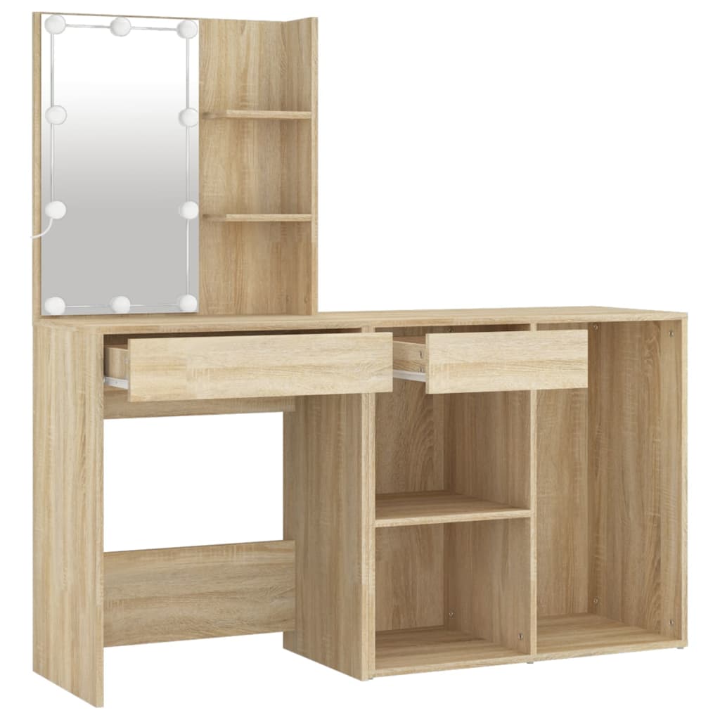 vidaXL LED Dressing Table with Cabinet Sonoma Oak Engineered Wood