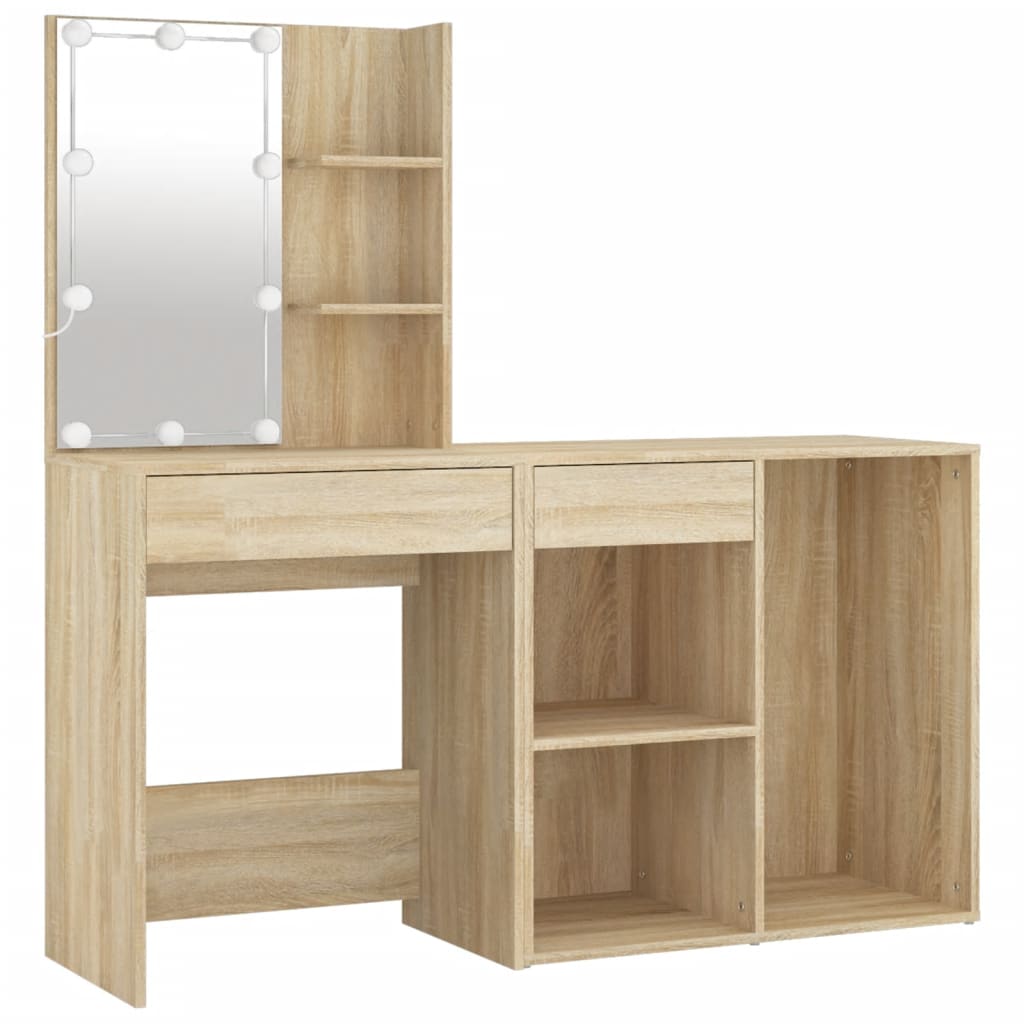 vidaXL LED Dressing Table with Cabinet Sonoma Oak Engineered Wood