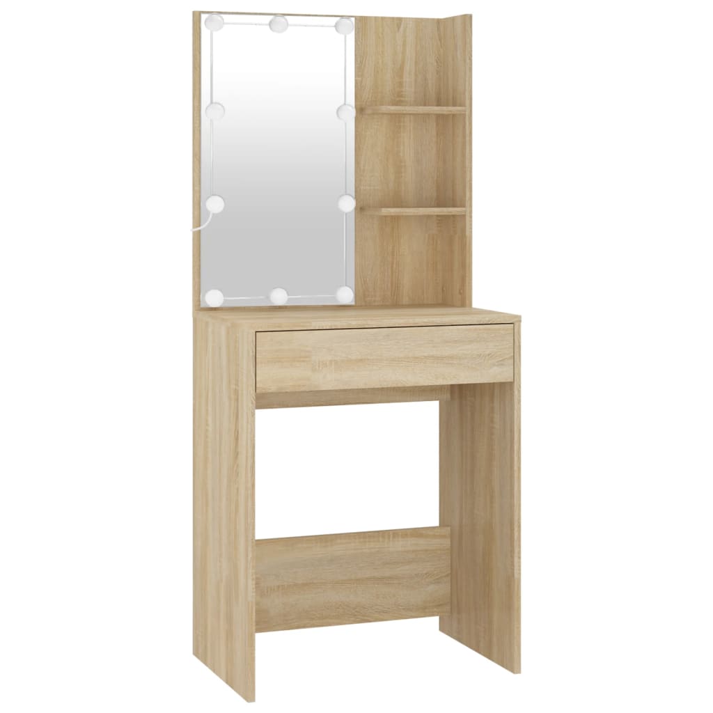 vidaXL LED Dressing Table with Cabinet Sonoma Oak Engineered Wood