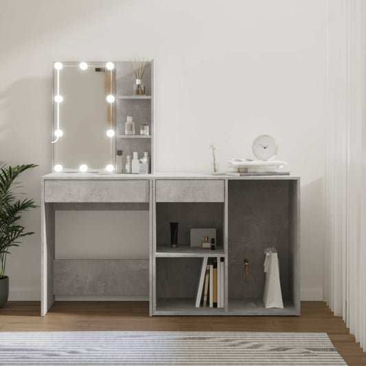 vidaXL LED Dressing Table with Cabinet Concrete Grey Engineered Wood