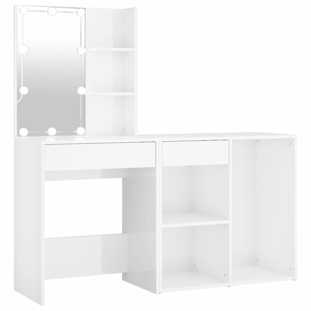 vidaXL LED Dressing Table with Cabinet High Gloss White Engineered Wood