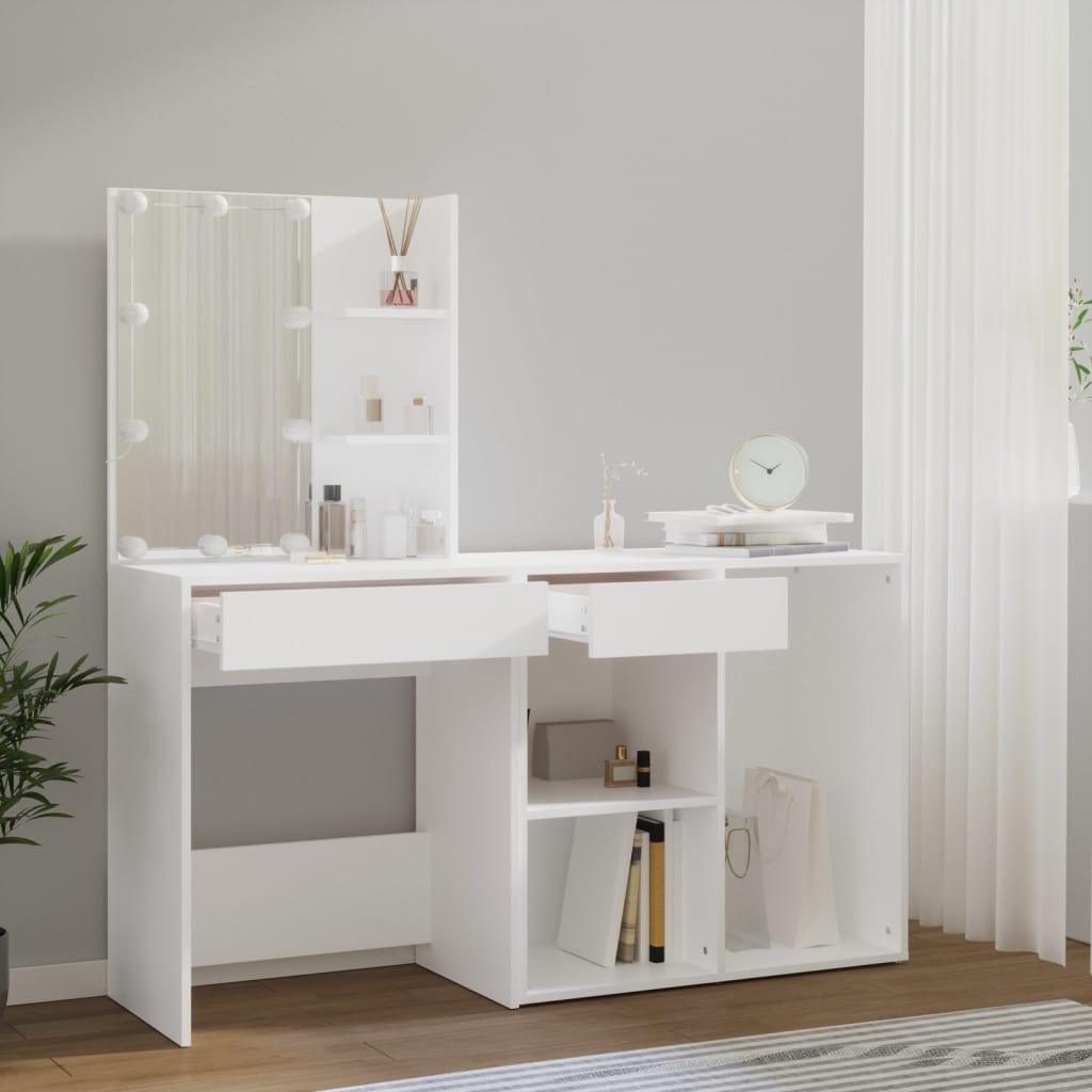 vidaXL LED Dressing Table with Cabinet High Gloss White Engineered Wood