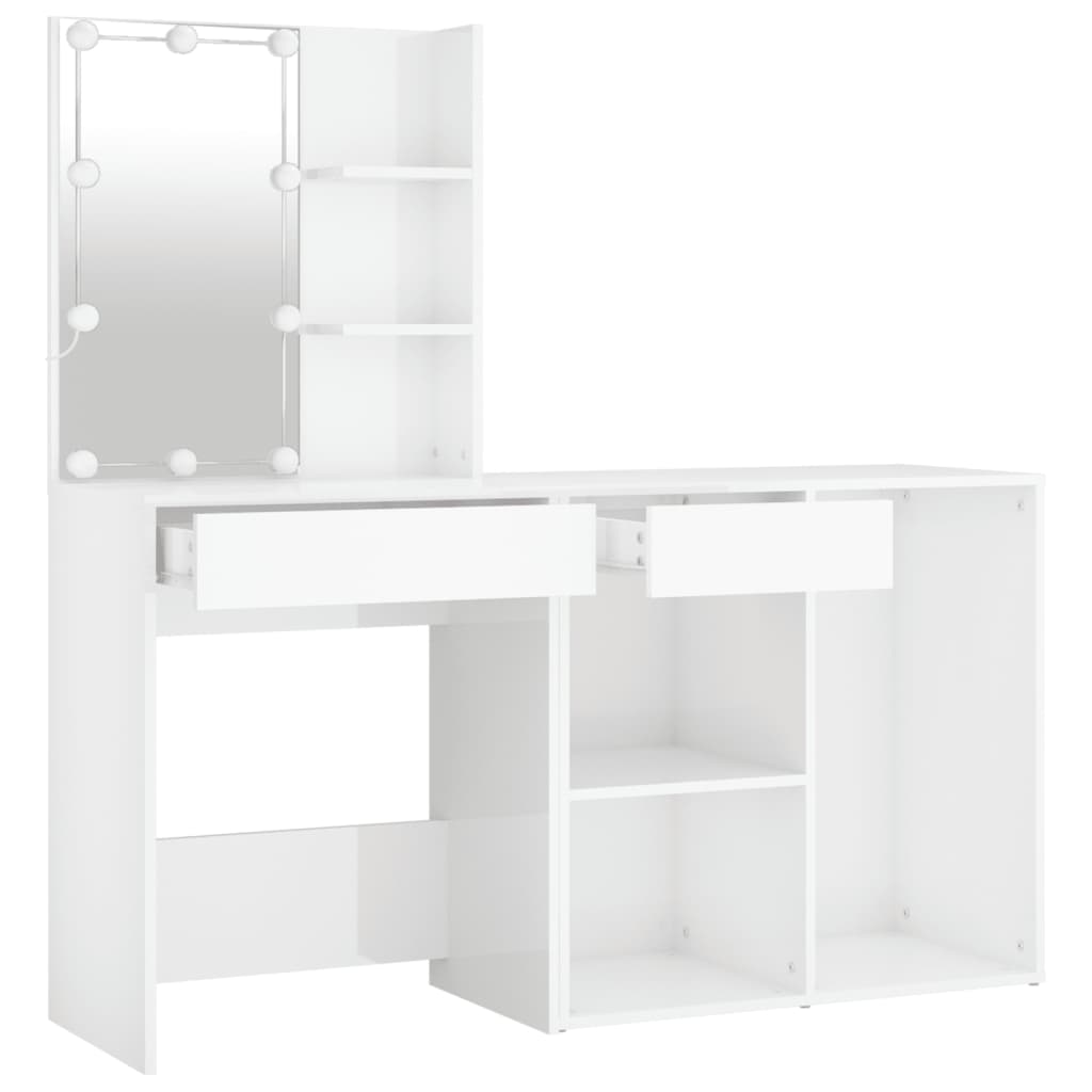 vidaXL LED Dressing Table with Cabinet High Gloss White Engineered Wood