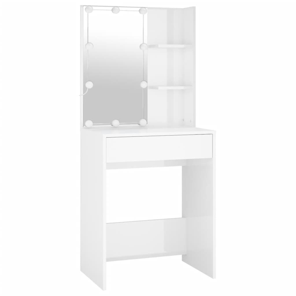 vidaXL LED Dressing Table with Cabinet High Gloss White Engineered Wood