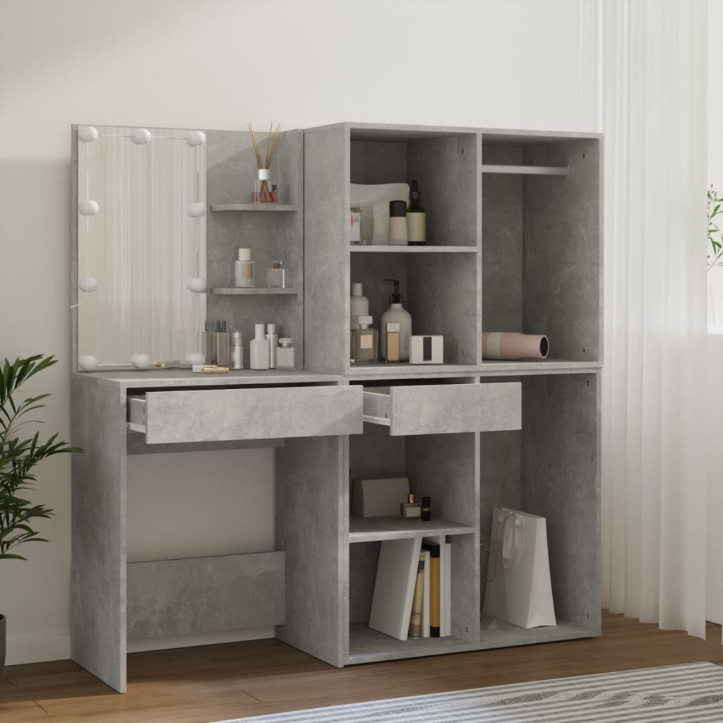 vidaXL LED Dressing Table with 2 Cabinets Concrete Grey Engineered Wood