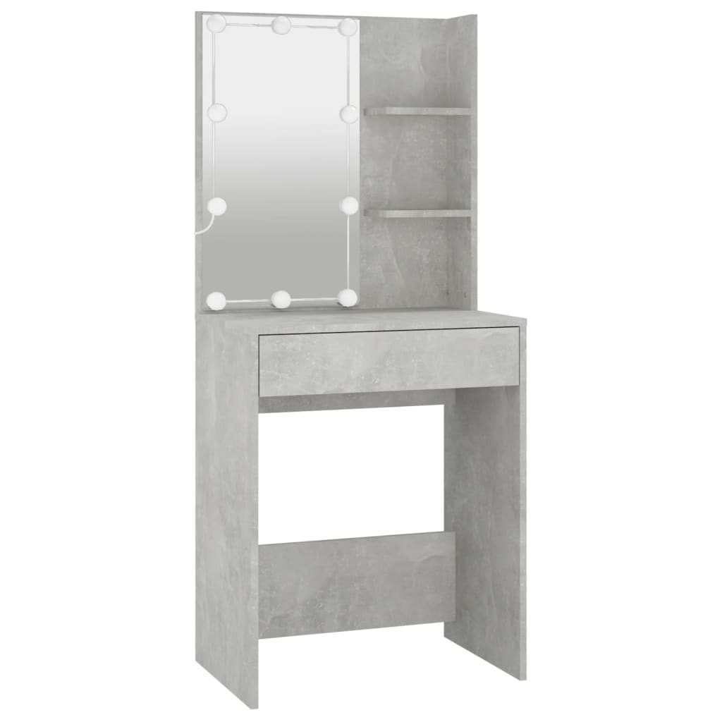 vidaXL LED Dressing Table with 2 Cabinets Concrete Grey Engineered Wood