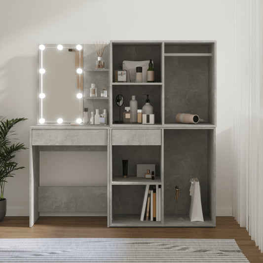 vidaXL LED Dressing Table with 2 Cabinets Concrete Grey Engineered Wood