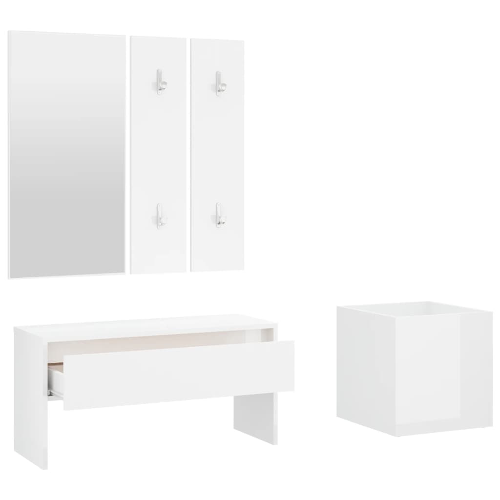 vidaXL Hallway Furniture Set High Gloss White Engineered Wood