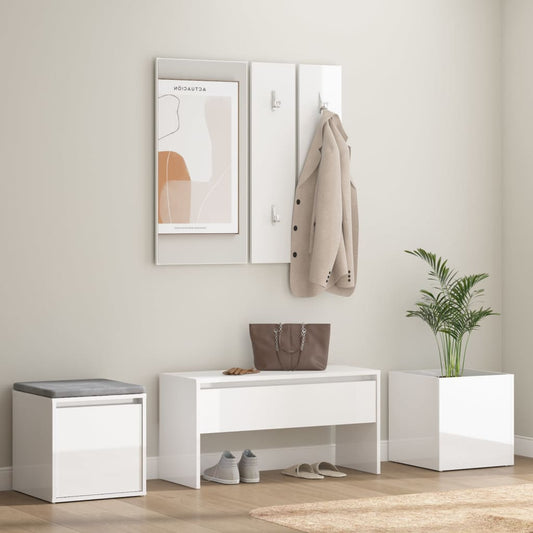 Hallway Furniture Set High Gloss White Engineered Wood