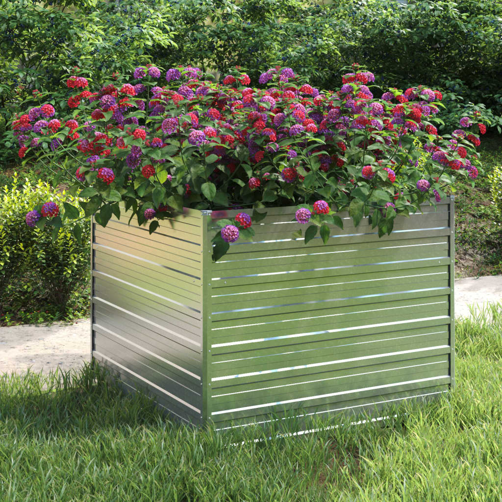 vidaXL Garden Raised Bed 100x100x77 cm Galvanized Steel Silver