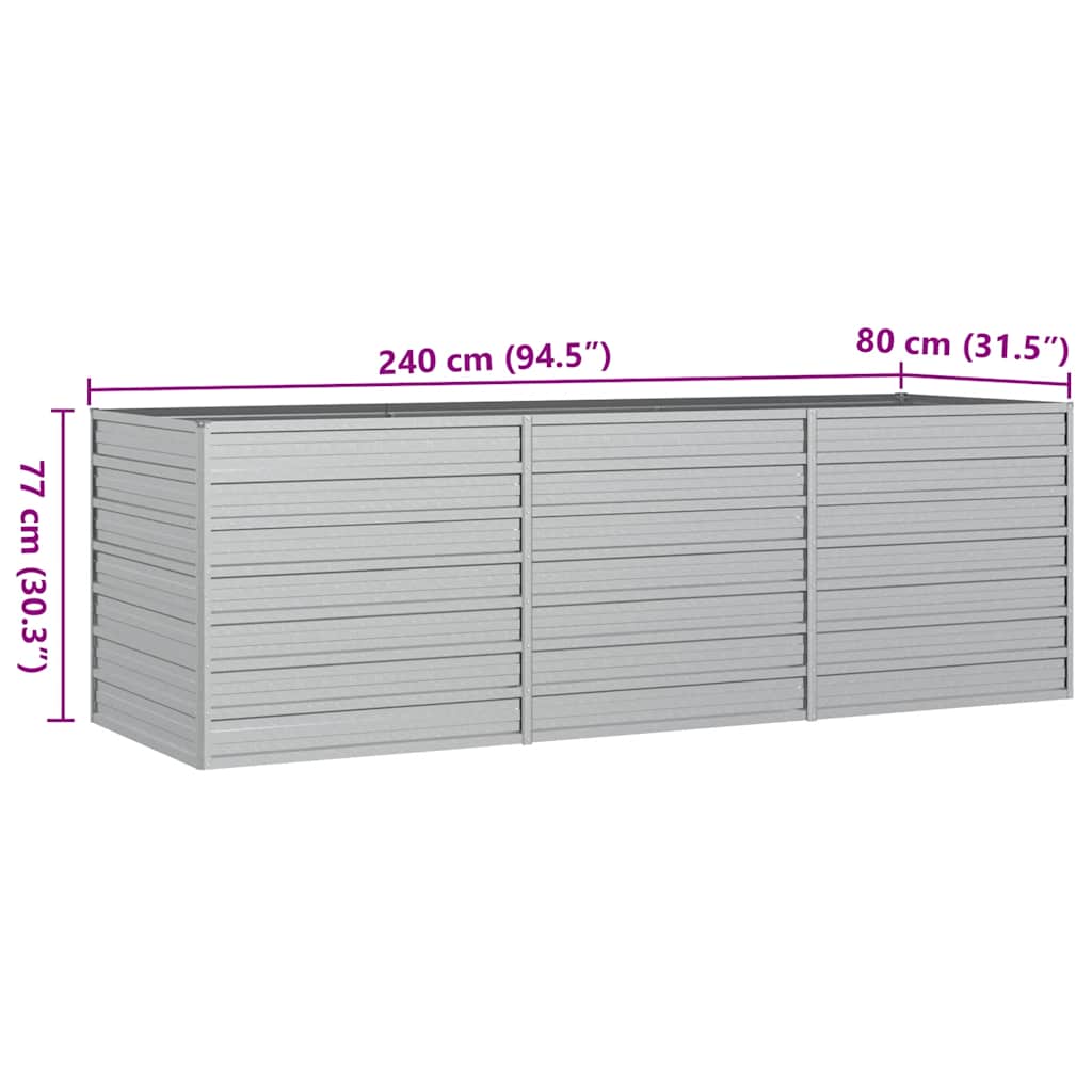 Garden Raised Bed 240x80x77 cm Galvanized Steel Silver
