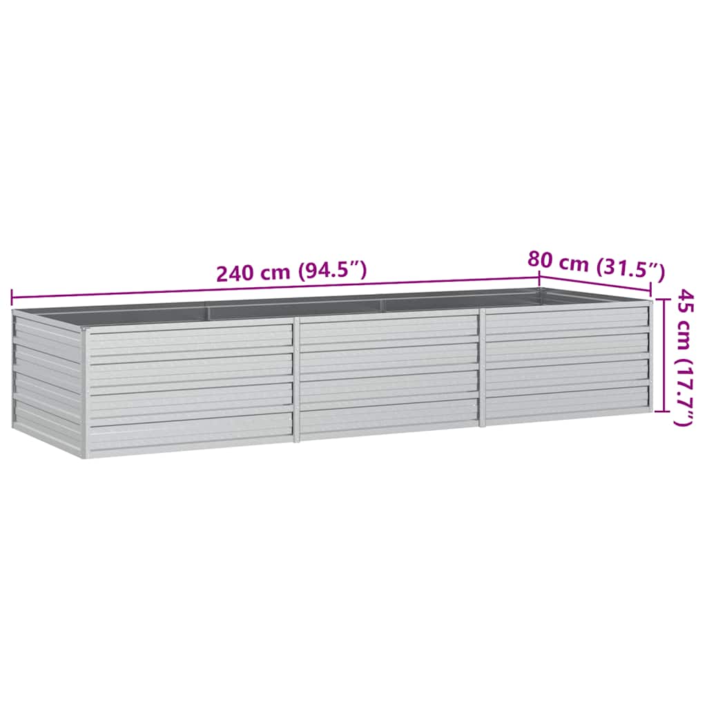 Garden Raised Bed 240x80x45 cm Galvanized Steel Silver