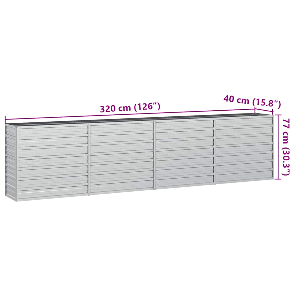 Garden Raised Bed 320x40x77 cm Galvanized Steel Silver