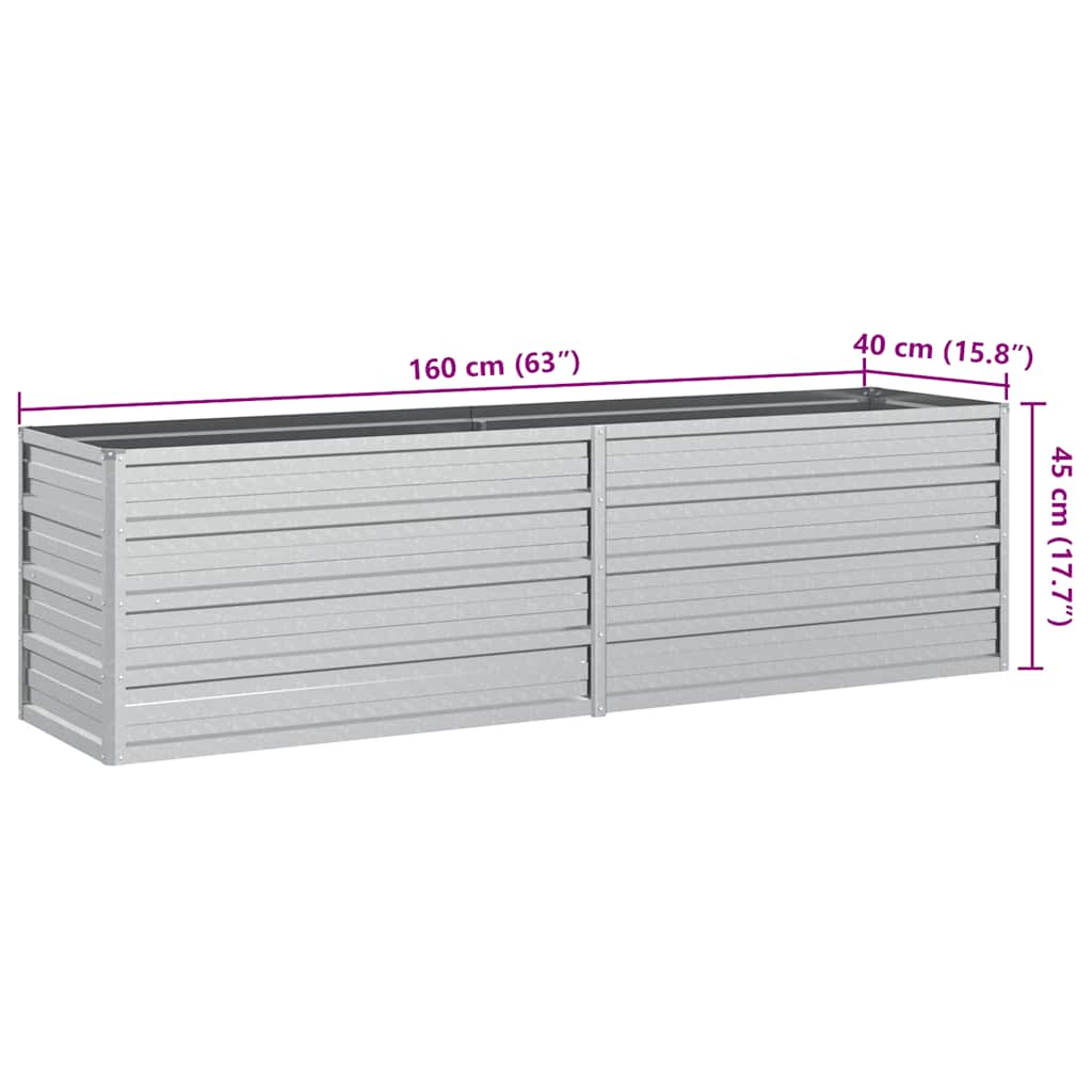 Garden Raised Bed 160x40x45 cm Galvanized Steel Silver