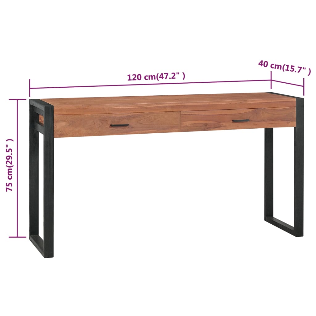 vidaXL Desk with 2 Drawers 120x40x75 cm Solid Wood Teak