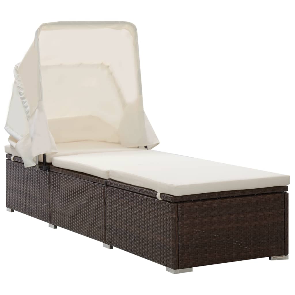 Sun Lounger | Brown | PE rattan | 195 x 65 x 110 cm | Removable Covers