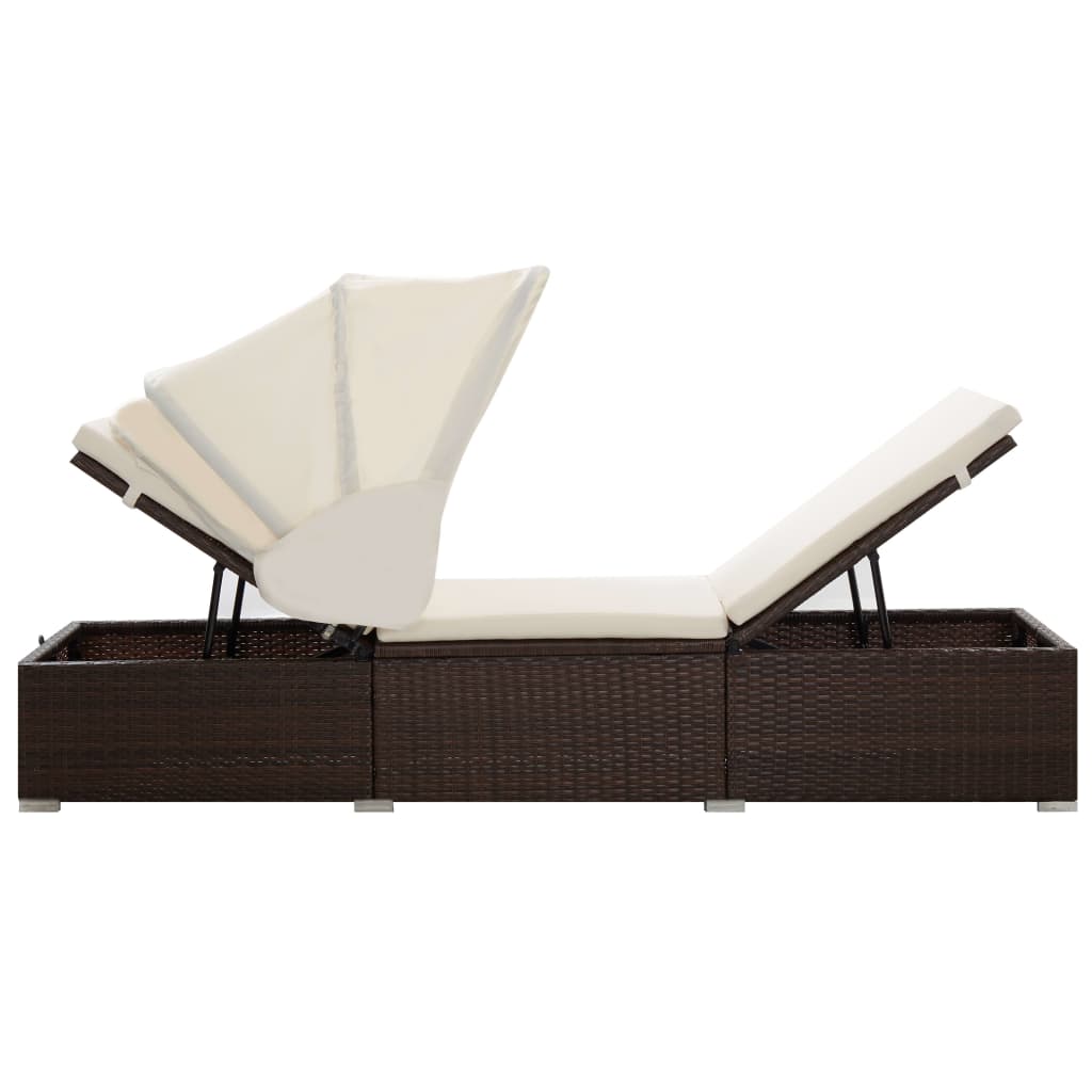 Sun Lounger | Brown | PE rattan | 195 x 65 x 110 cm | Removable Covers