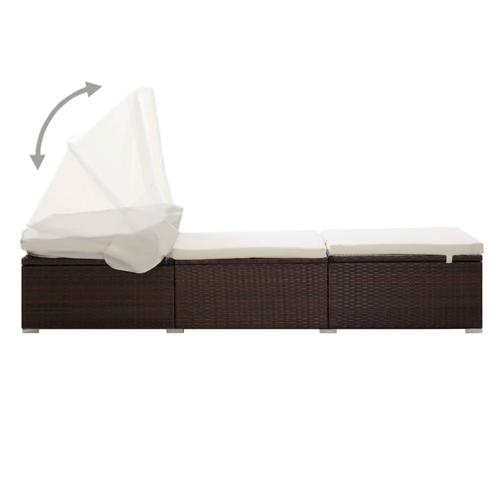Sun Lounger | Brown | PE rattan | 195 x 65 x 110 cm | Removable Covers
