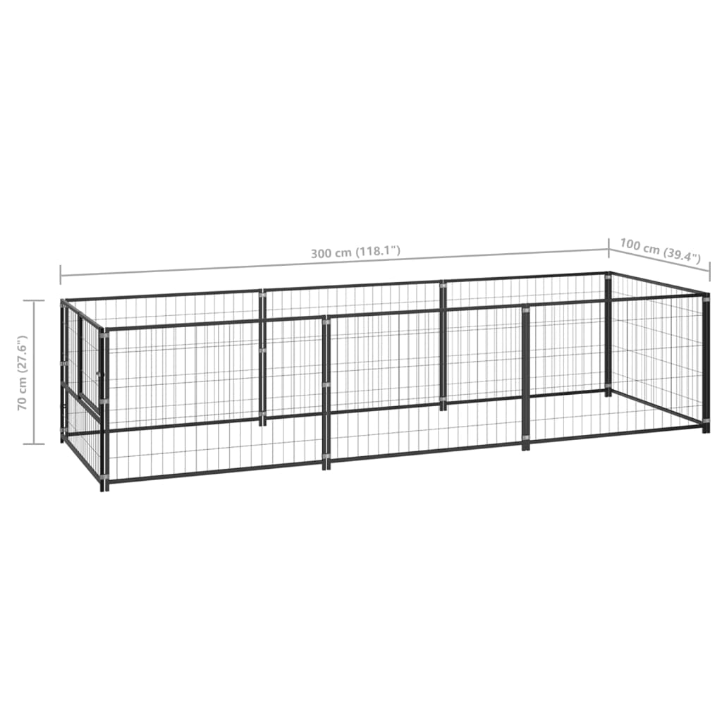 vidaXL Dog Kennel Black 3 m² Steel