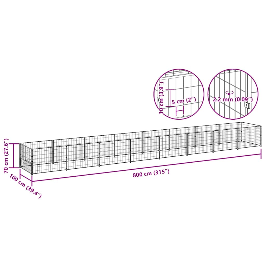 Dog Kennel Black 8 m² Steel