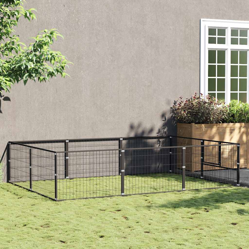 Dog Kennel Black 6 m² Steel
