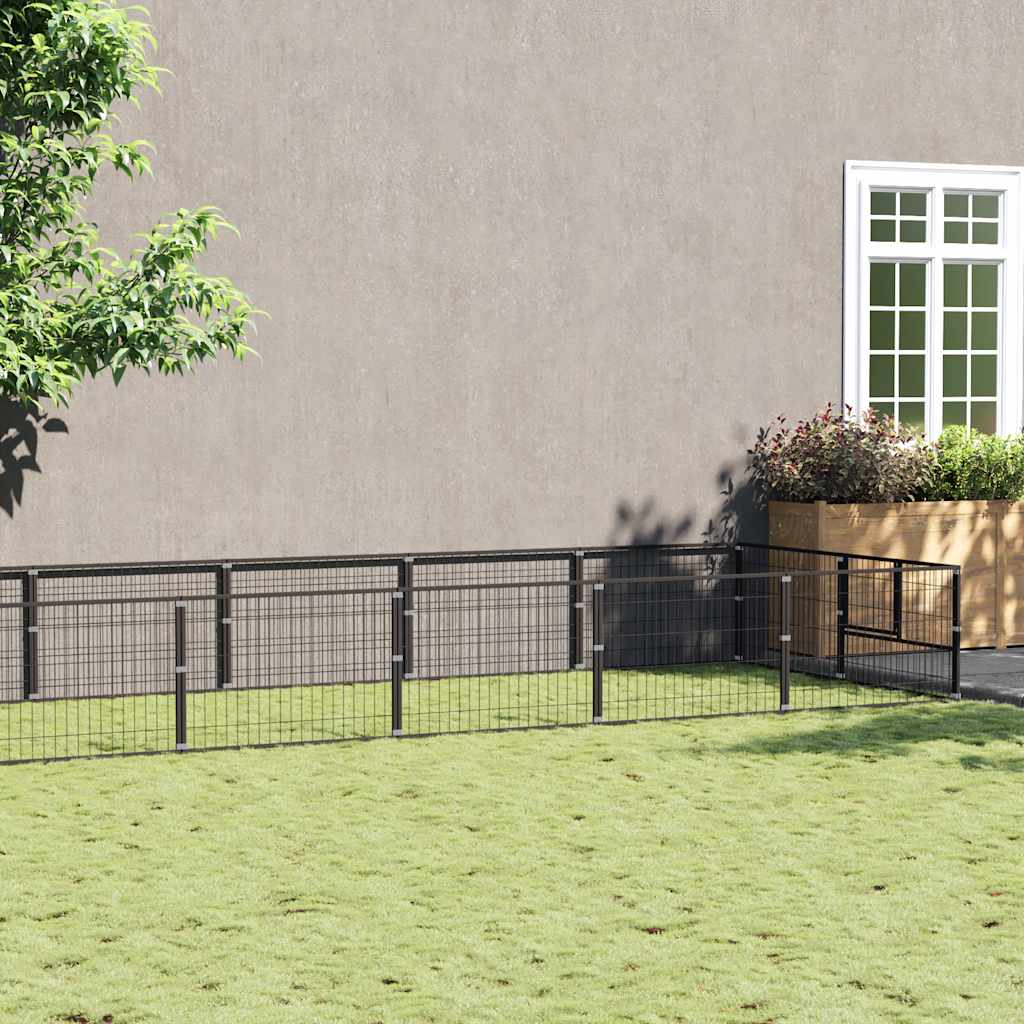 Dog Kennel Black 14 m² Steel