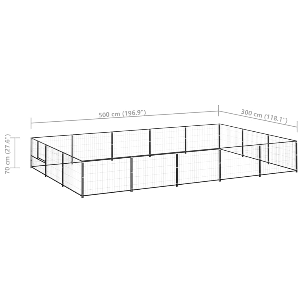 vidaXL Dog Kennel Black 15 m² Steel