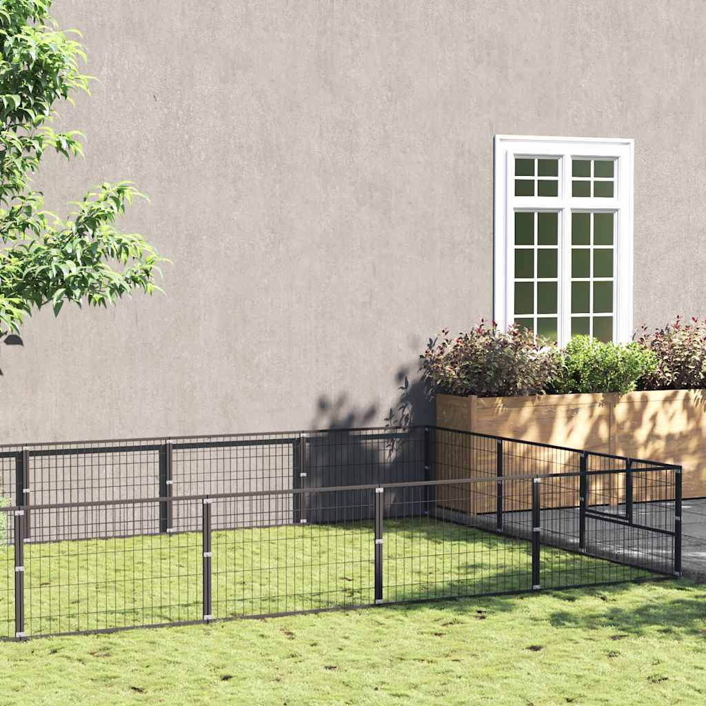 Dog Kennel Black 18 m² Steel