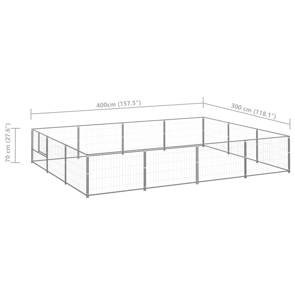 vidaXL Dog Kennel Silver 12 m² Steel