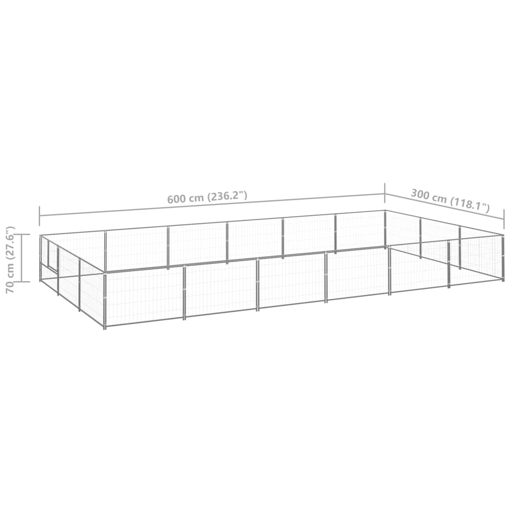 vidaXL Dog Kennel Silver 18 m² Steel