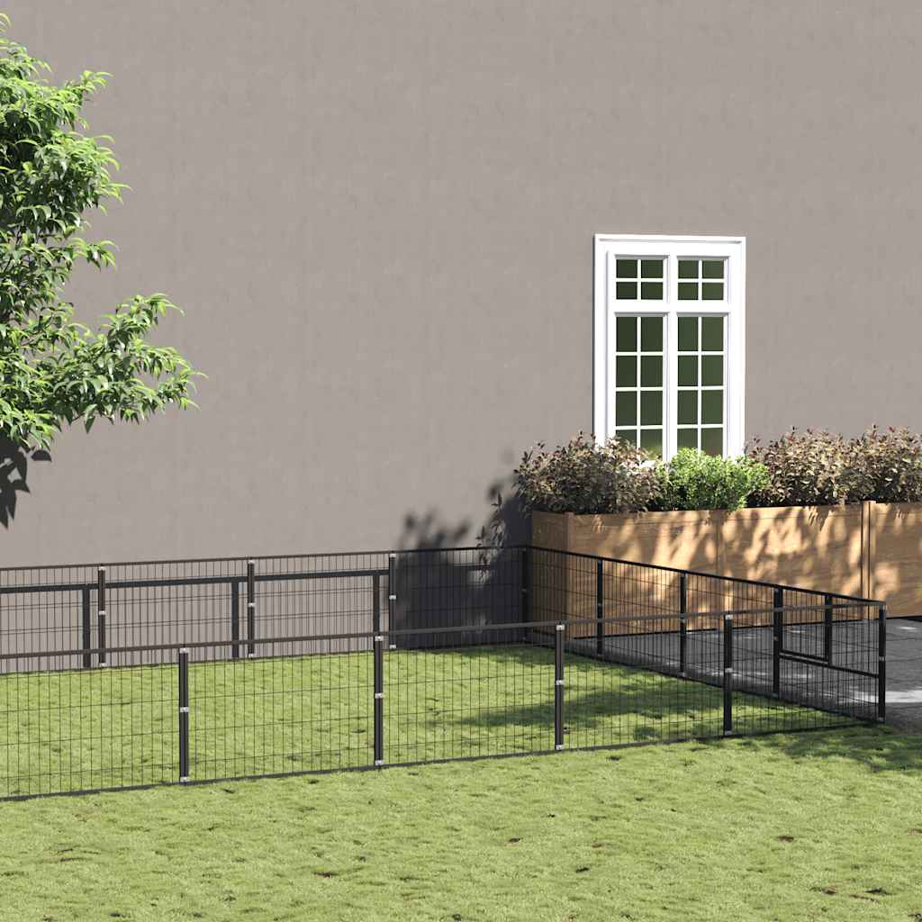 Dog Kennel Black 20 m² Steel