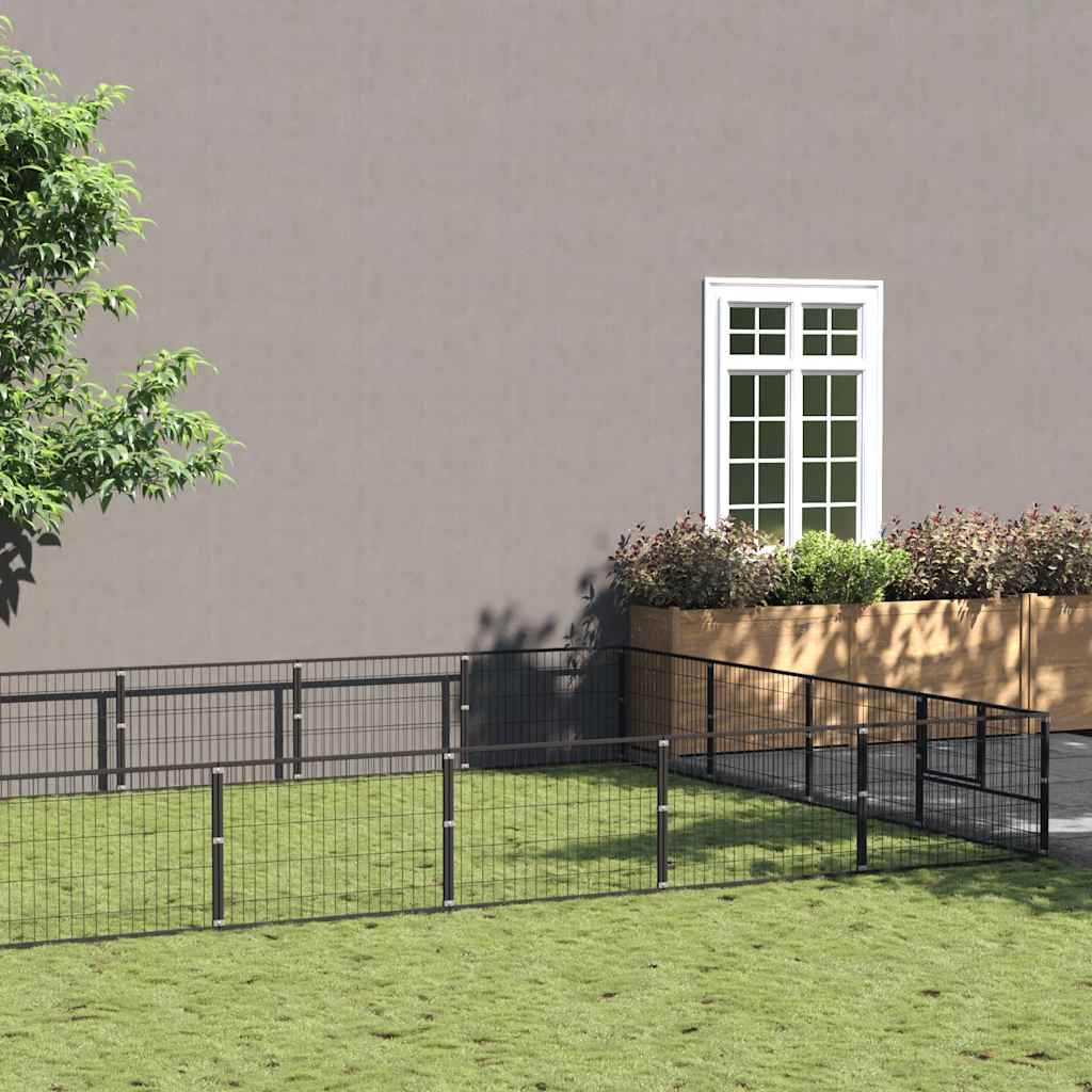 Dog Kennel Black 36 m² Steel