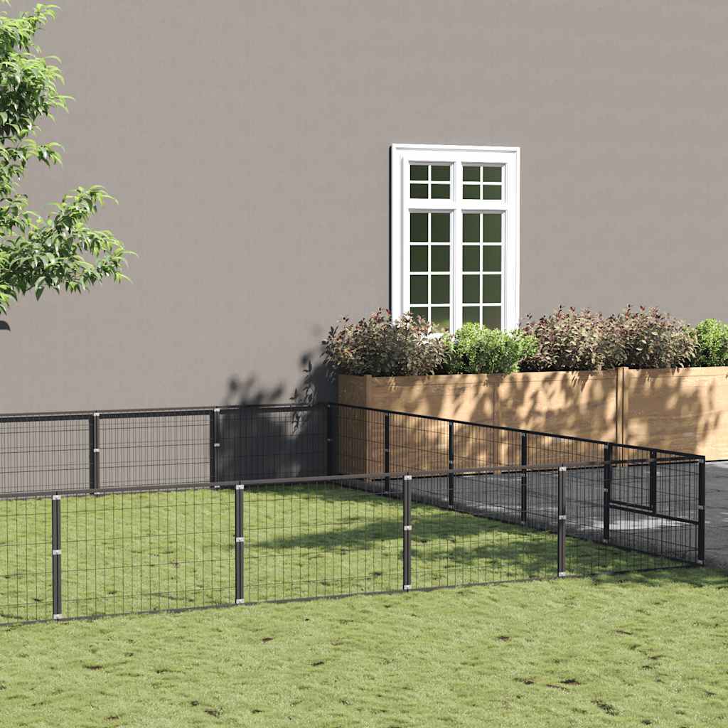 Dog Kennel Black 30 m² Steel
