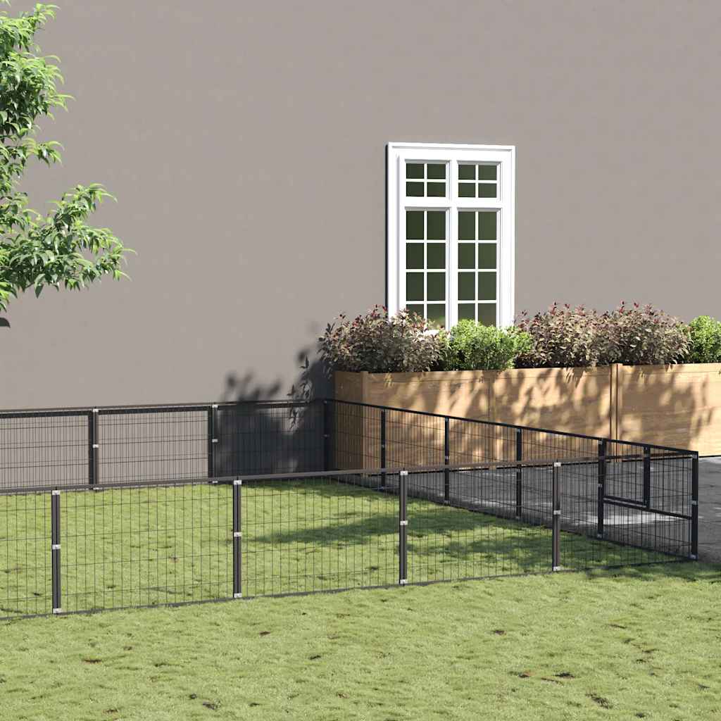 Dog Kennel Black 50 m² Steel