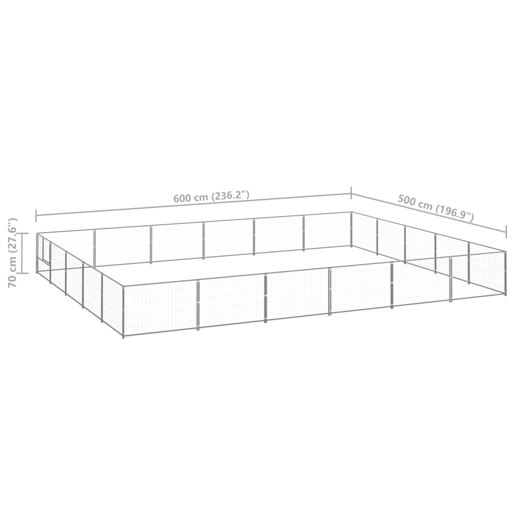 vidaXL Dog Kennel Silver 30 m² Steel