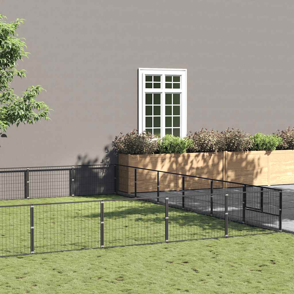 Dog Kennel Black 42 m² Steel