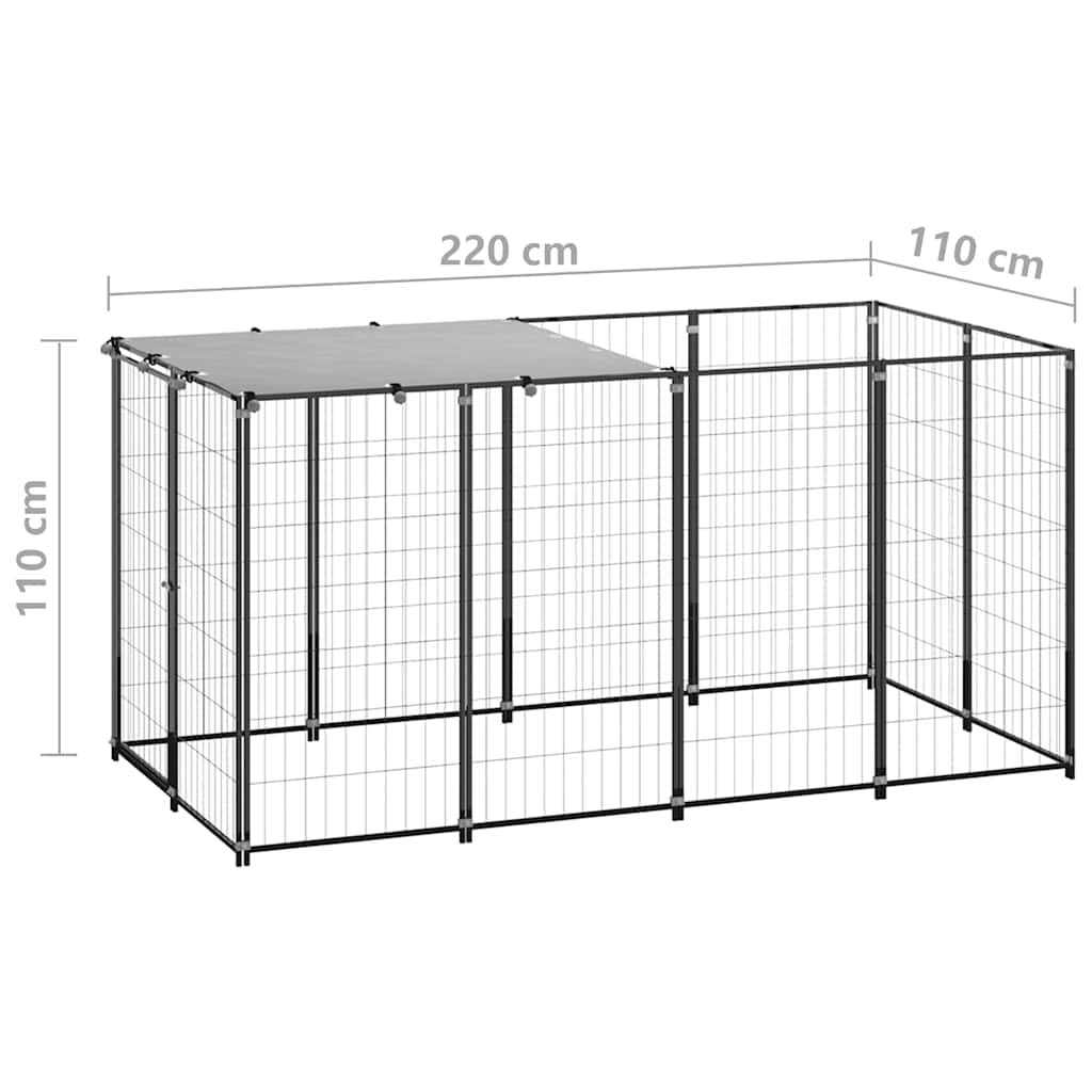 Dog Kennel Black 2,42 m² Steel