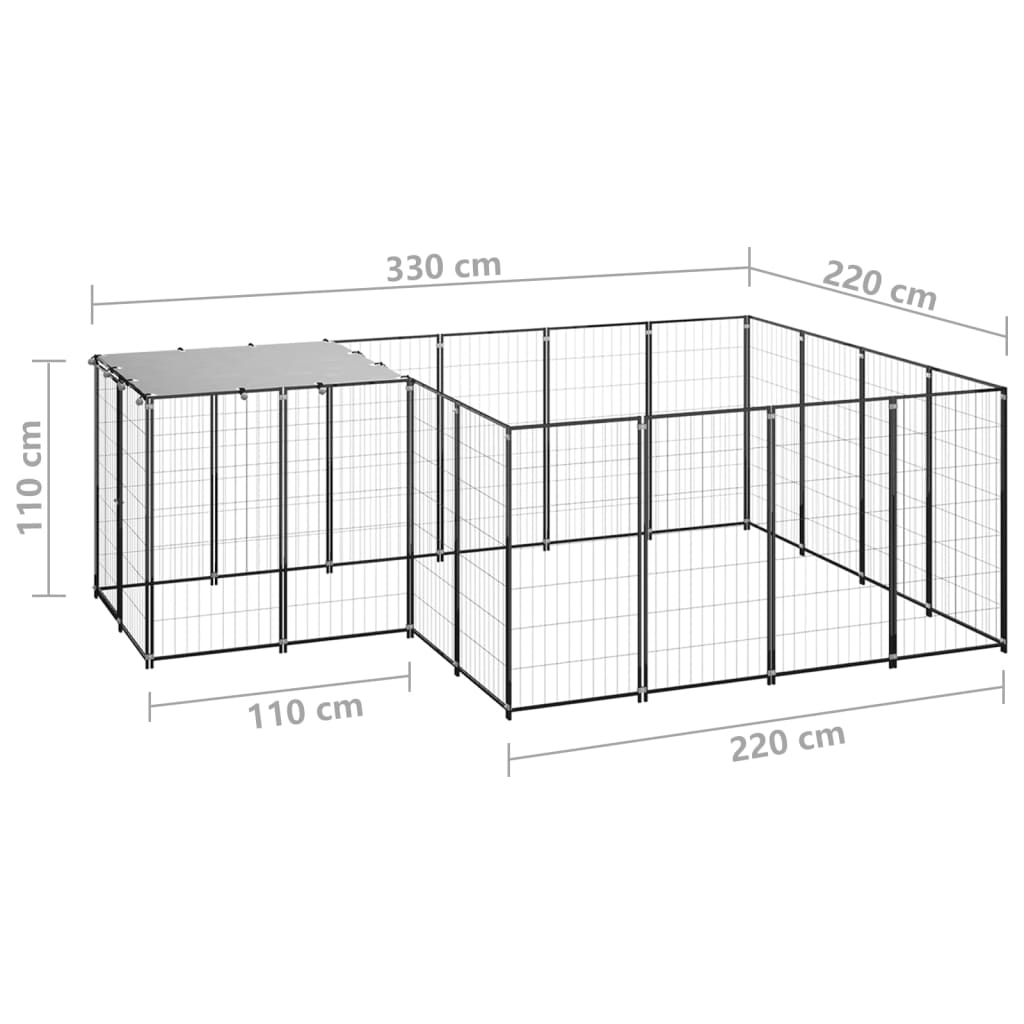 vidaXL Dog Kennel Black 6.05 m² Steel