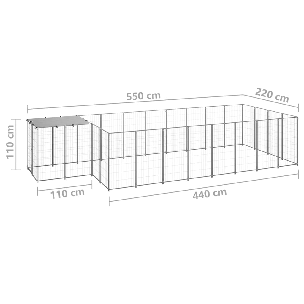 Dog Kennel Silver 10.89 m² Steel