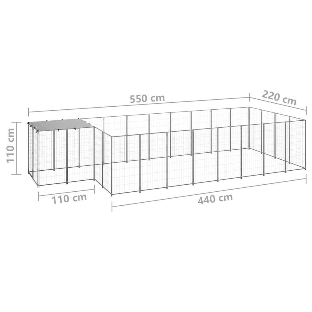 Dog Kennel Silver 10,89 m² Steel
