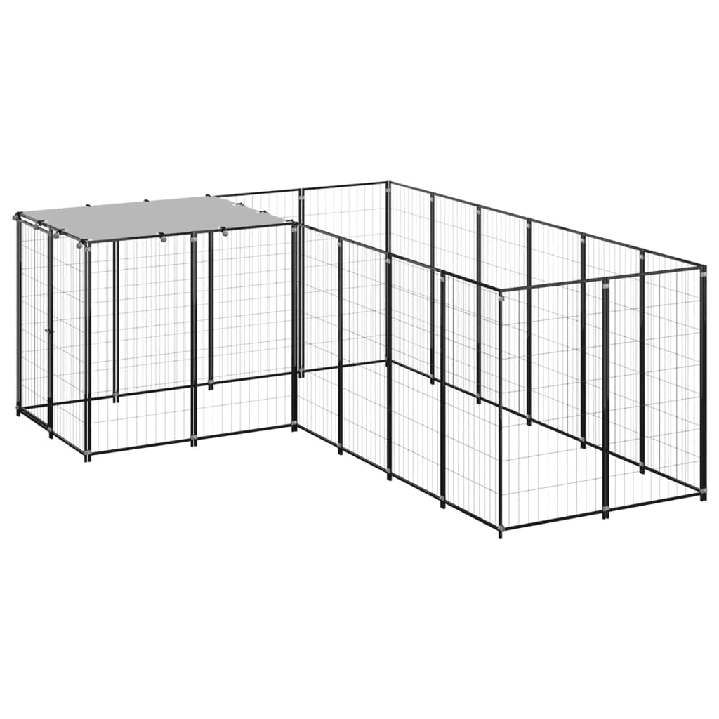 vidaXL Dog Kennel Black 4.84 m² Steel