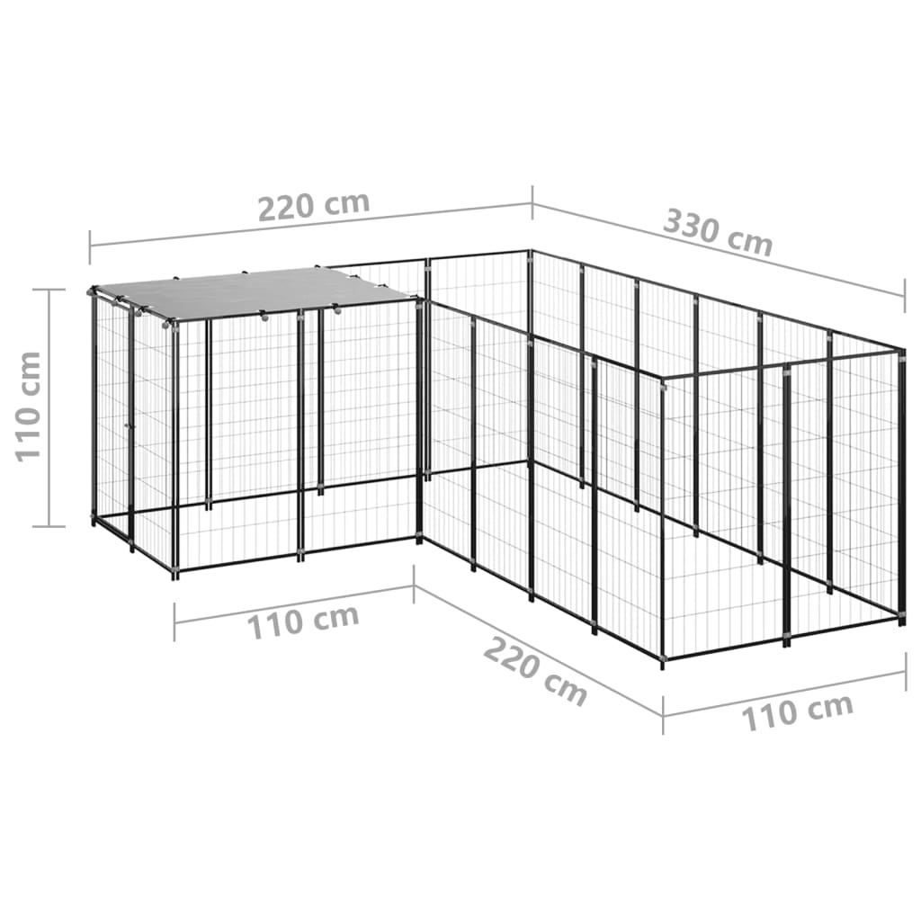 vidaXL Dog Kennel Black 4.84 m² Steel