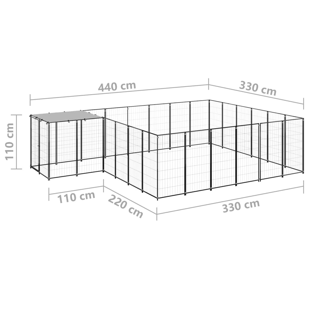 vidaXL Dog Kennel Black 12.1 m² Steel