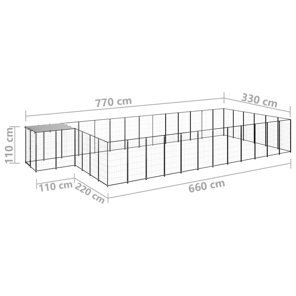 vidaXL Dog Kennel Black 22.99 m² Steel