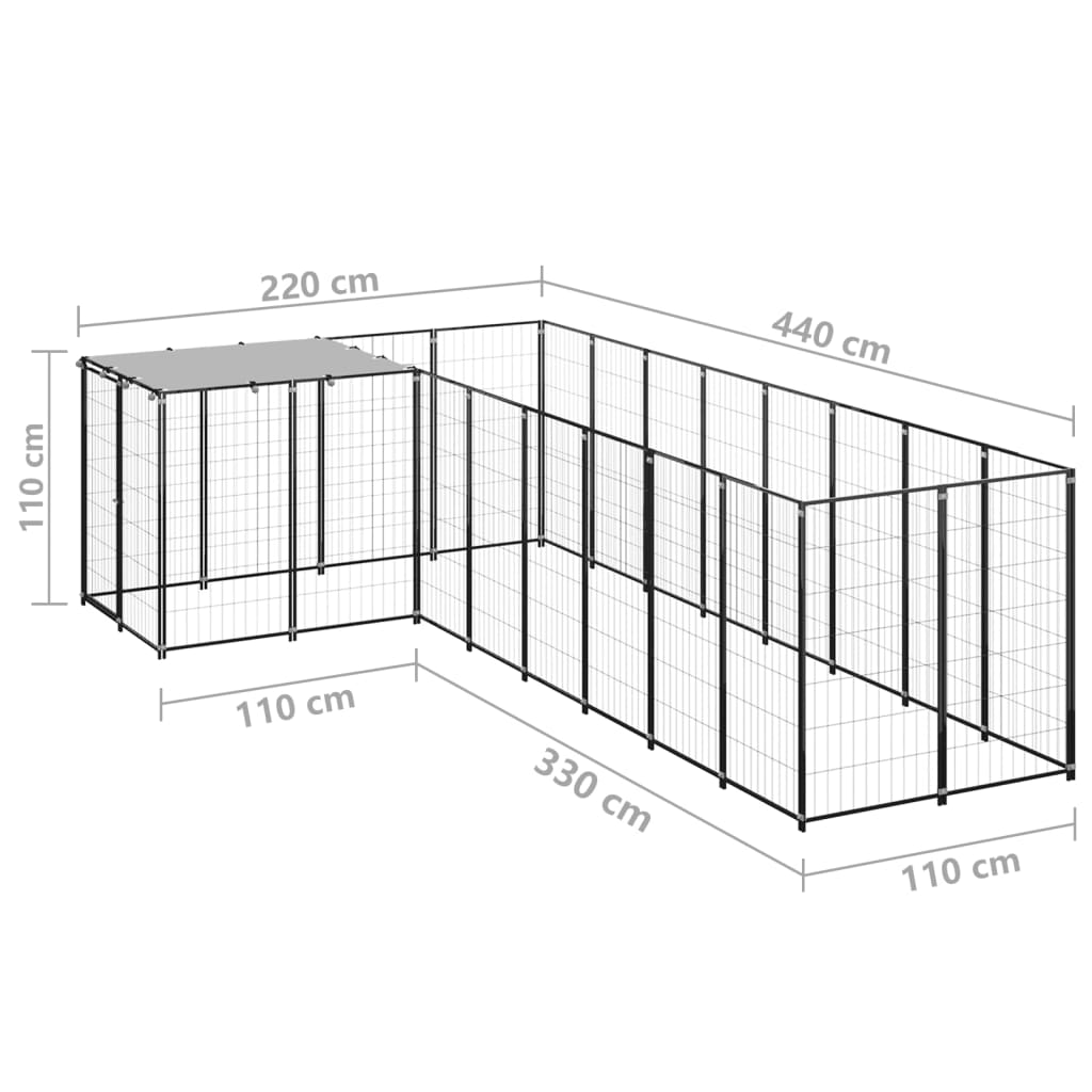 vidaXL Dog Kennel Black 6.05 m² Steel