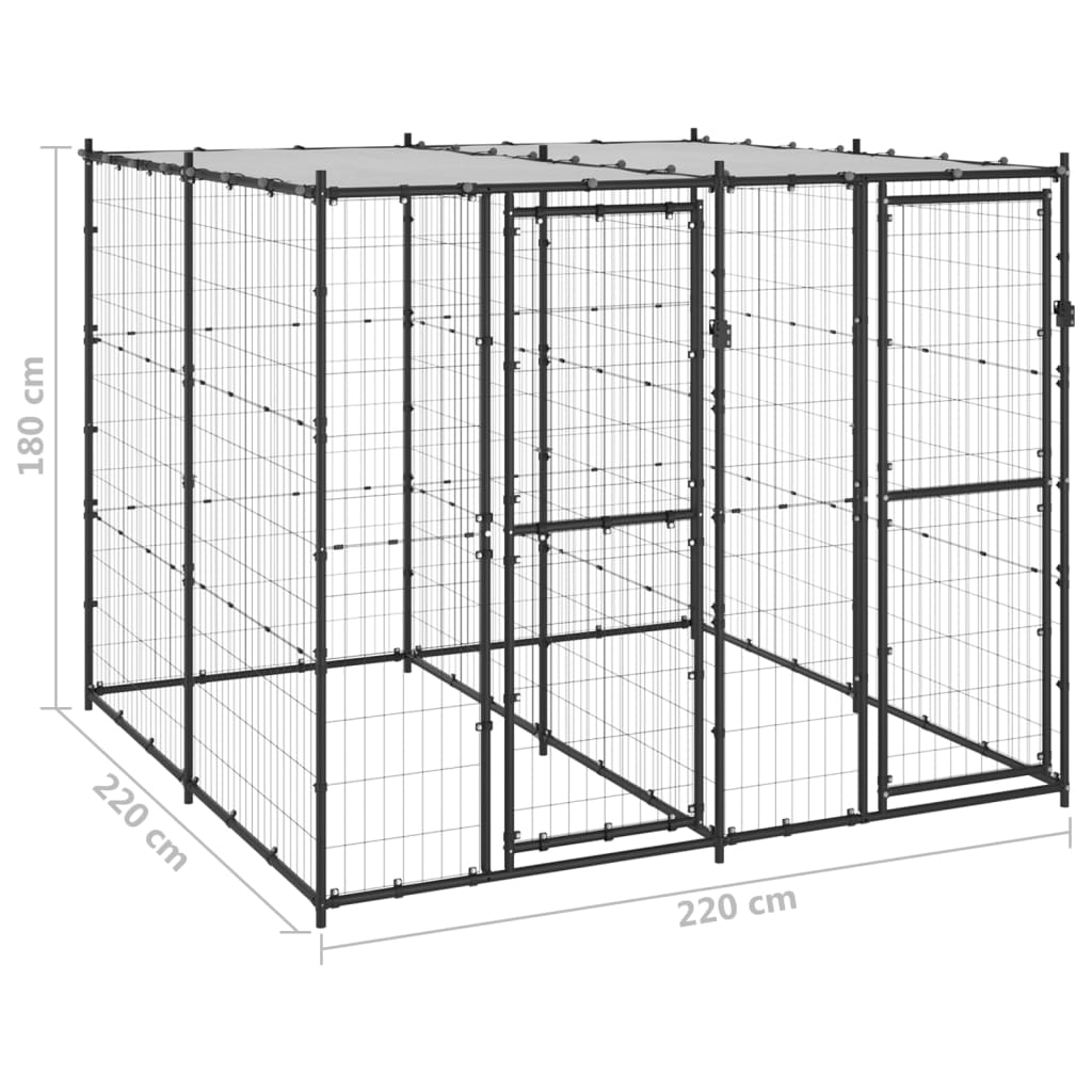 vidaXL Outdoor Dog Kennel Steel with Roof 4.84 m²