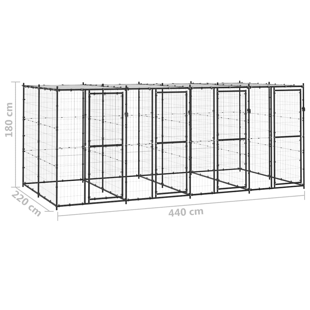 Outdoor Dog Kennel Steel with Roof 9,68 m²