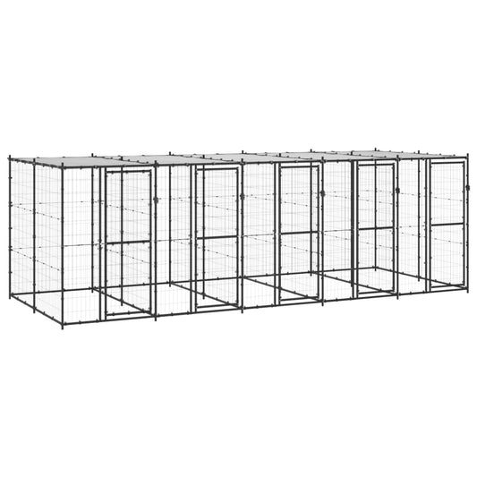 vidaXL Outdoor Dog Kennel Steel with Roof 12.1 m²